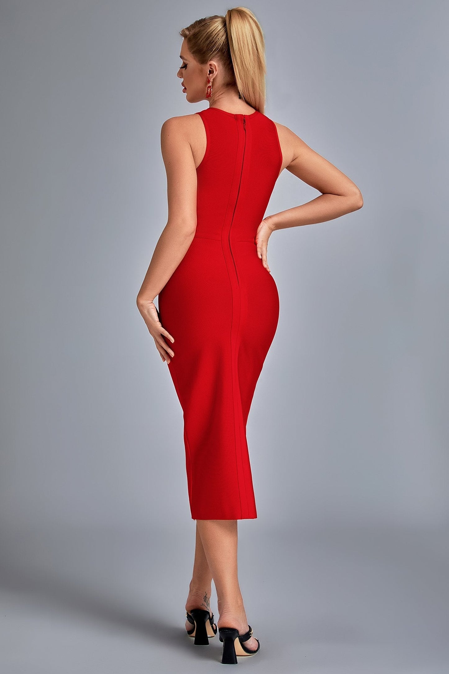 Robe Bandage Sexy Rouge – Robe de Soirée, Découpe, Col Haut, Fendue – RDC eBUYZONE.NET