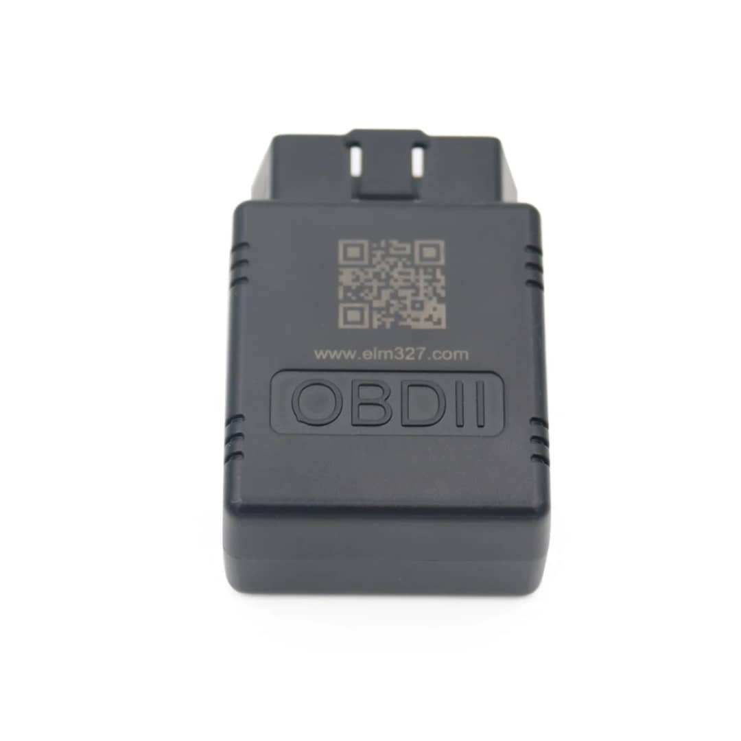 Vue arrière du scanner OBD2 ELM327 avec QR code et inscription Bluetooth – disponible en RDC.
