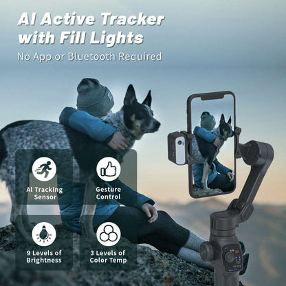 Stabilisateur L9 Gimbal avec suivi AI, contrôle gestuel et lumière intégrée, idéal vlog ou extérieur – disponible en RDC.