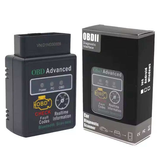 Boîtier ELM327 OBD2 Bluetooth V1.5 et emballage diagnostic auto sans fil, disponible en RDC.
